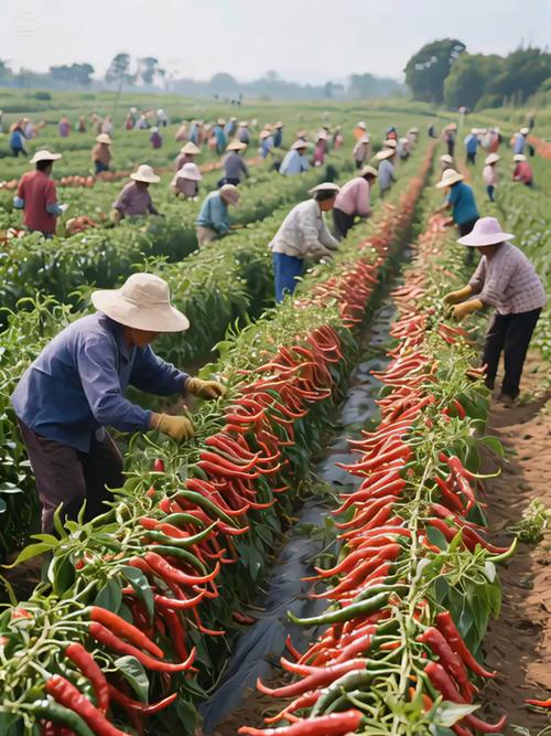 辣椒种植基地 农民采收红辣椒 食材溯源