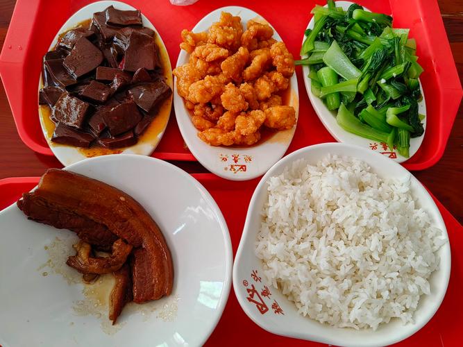 快餐套餐托盘 把子肉配菜和米饭